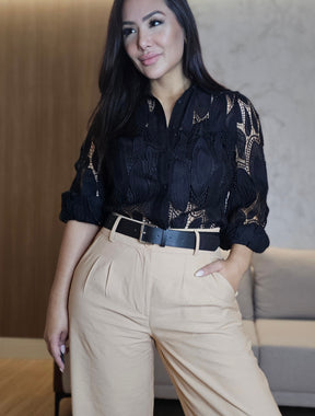 Calça Pantalona Feminina de Alfaiataria Nude – Caimento Impecável e Elegância Atemporal