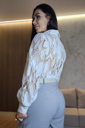 Calça Feminina Pantalona de Alfaiataria Cinza