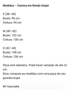 Camisa Íris em Renda Guipir - em cores