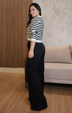 Cardigan Feminino Listrado em Modal Premium – Botões Funcionais