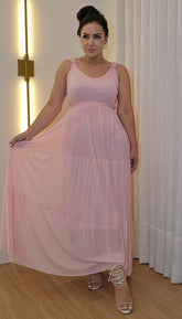Vest.rosa.tule.longo.u