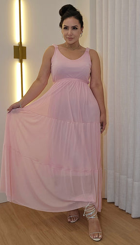 Vest.rosa.tule.longo.u