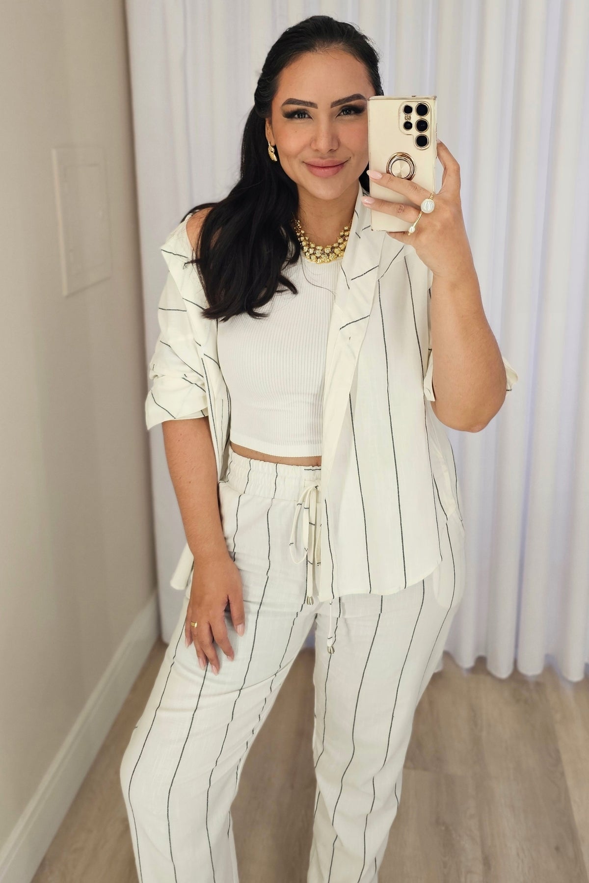 Calça Listrada Feminina em Algodão Premium