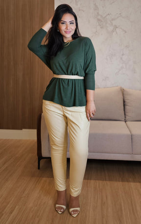 Blusa ampla Feminina Verde - Manga Longa