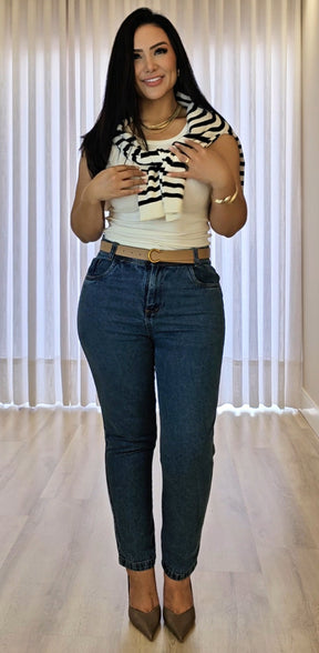 Calça Mom Jeans Feminina Cintura Alta – 100% Algodão