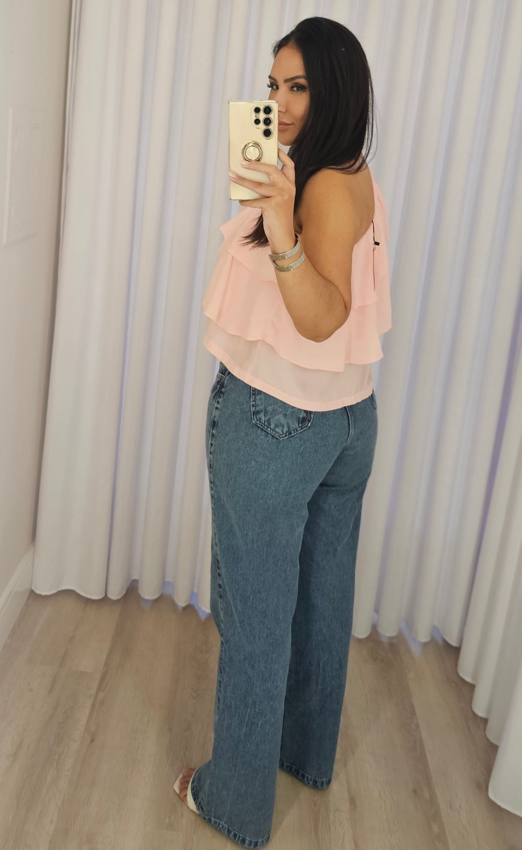 Blusa Feminina Rosa com Babados