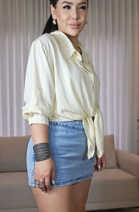 Short Saia Jeans Azul Feminino 100% Algodão com Caimento Ajustado e Lavagem Moderna