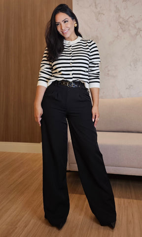Cardigan Feminino Listrado em Modal Premium – Botões Funcionais