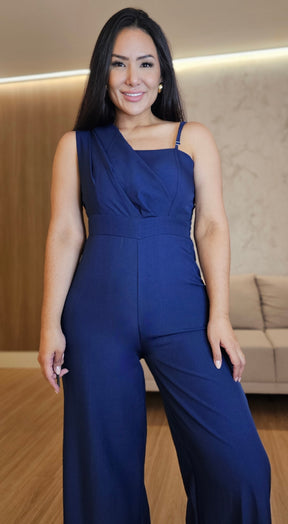 Macacão Feminino One Shoulder Azul Marinho – Elegância e Versatilidade