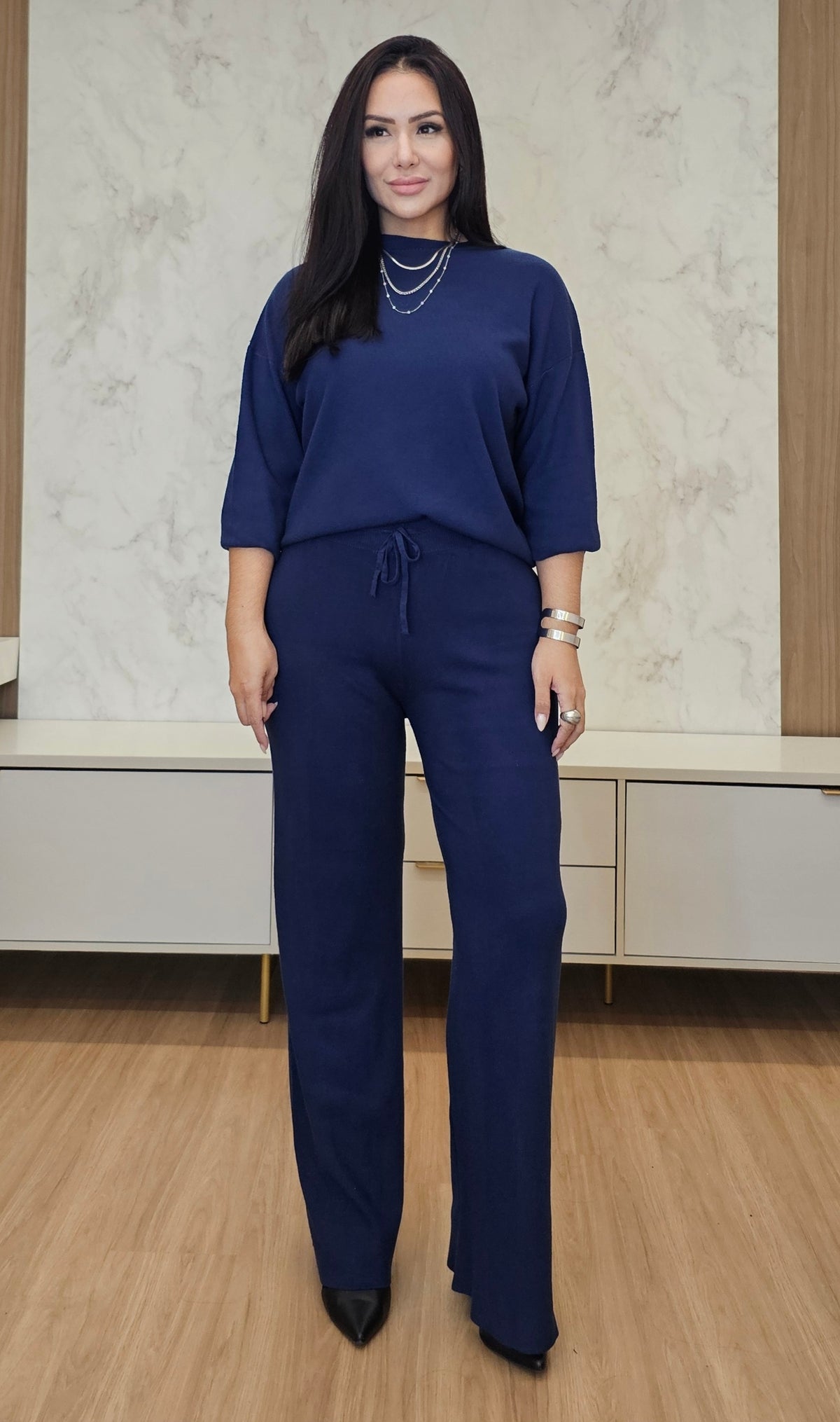 Conjunto Feminino Azul Marinho Elegante em Malha Premium