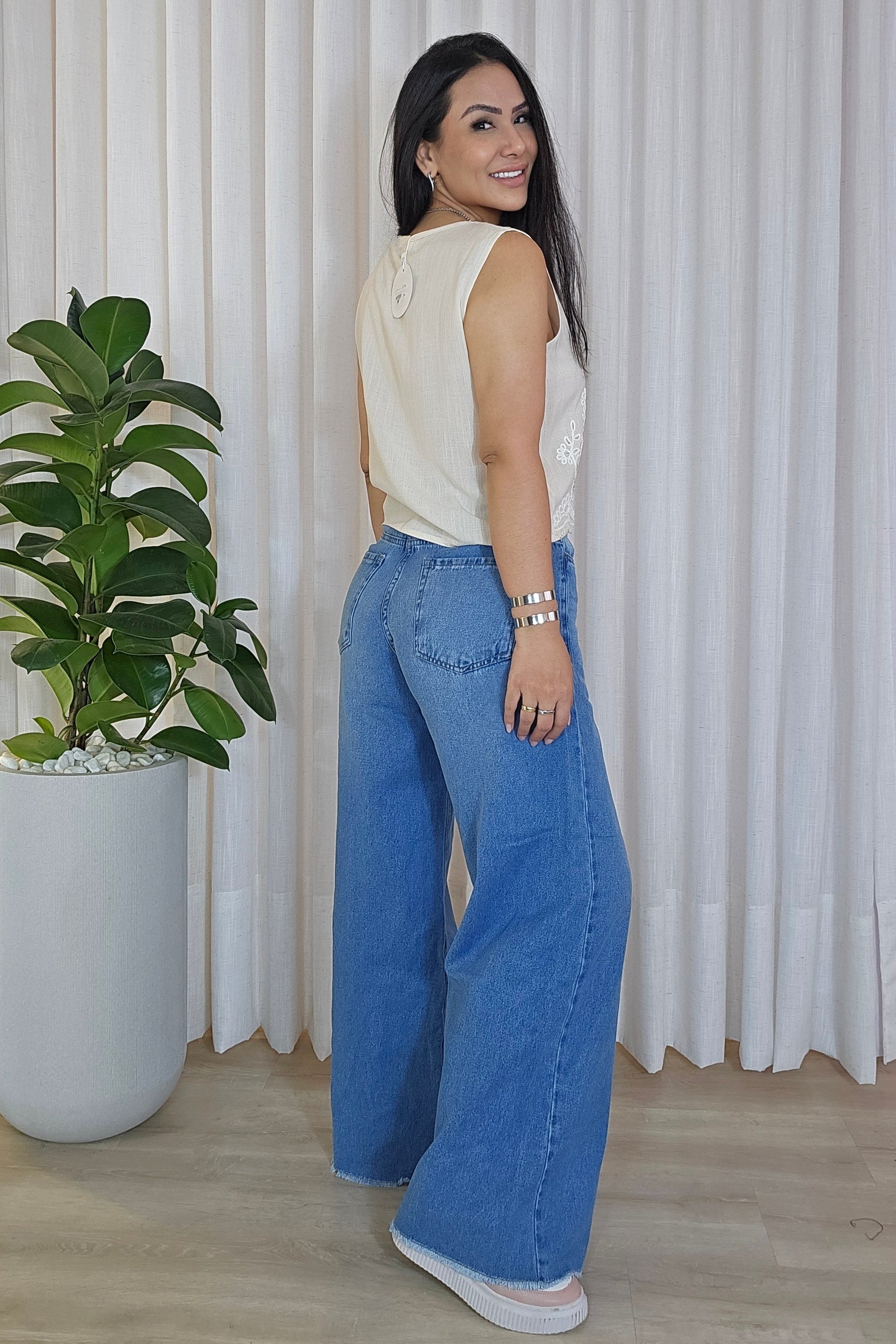 Calça wide leg Clara 100% algodão