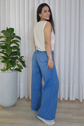 Calça wide leg Clara 100% algodão