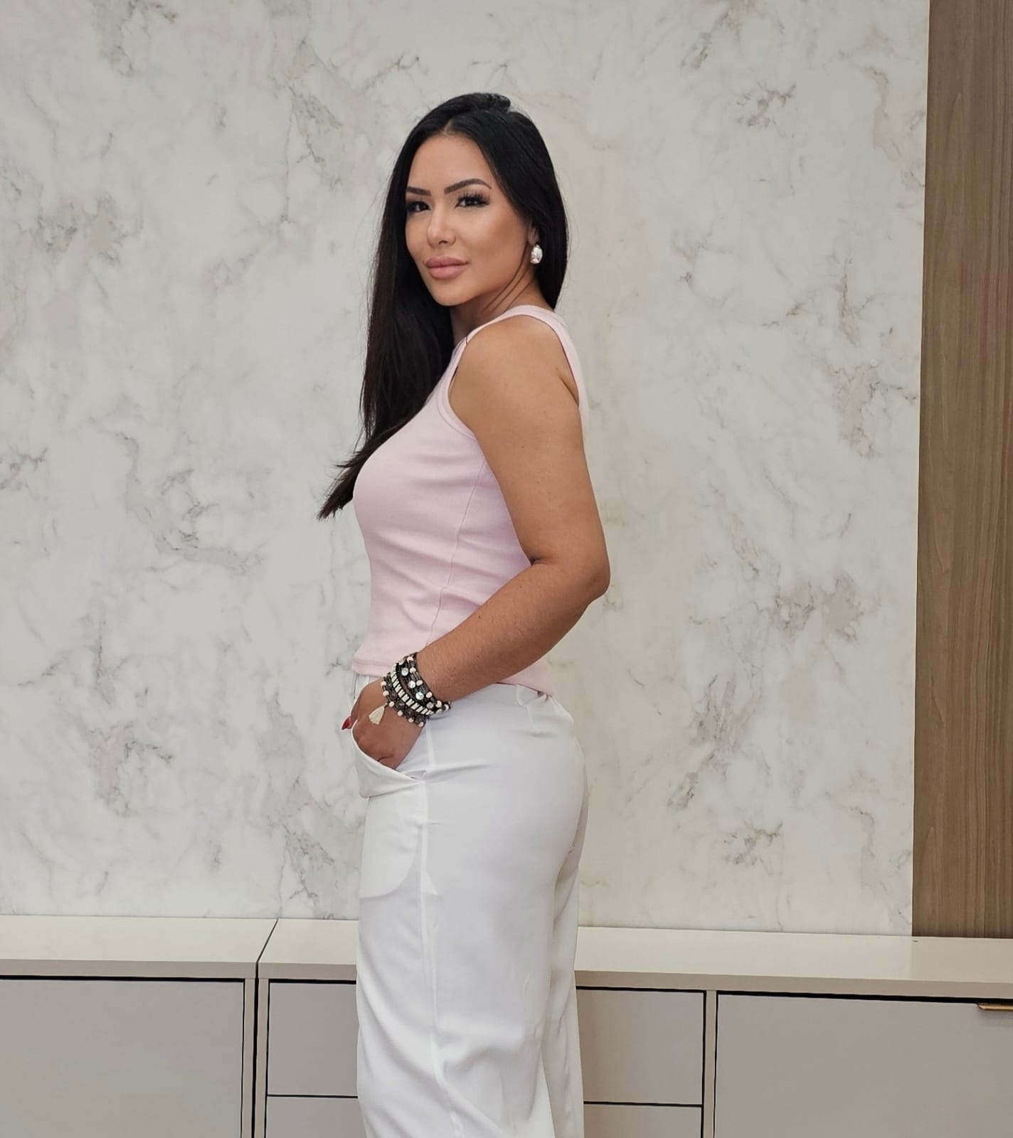 Regata feminina com decote nadador na cor Rosa bebê em ribana premium - Rita
