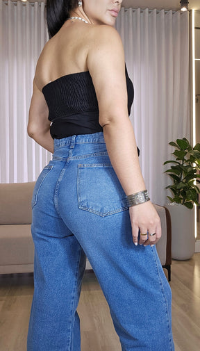 Calça Jeans Feminina Reta Azul Médio