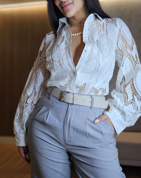 Calça Feminina Pantalona de Alfaiataria Cinza