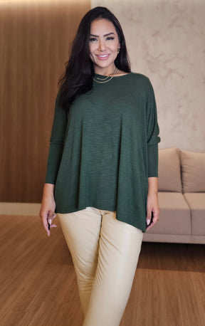 Blusa ampla Feminina Verde - Manga Longa