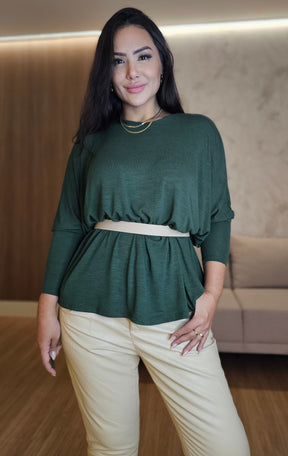 Blusa ampla Feminina Verde - Manga Longa