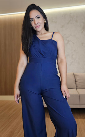 Macacão Feminino One Shoulder Azul Marinho – Elegância e Versatilidade