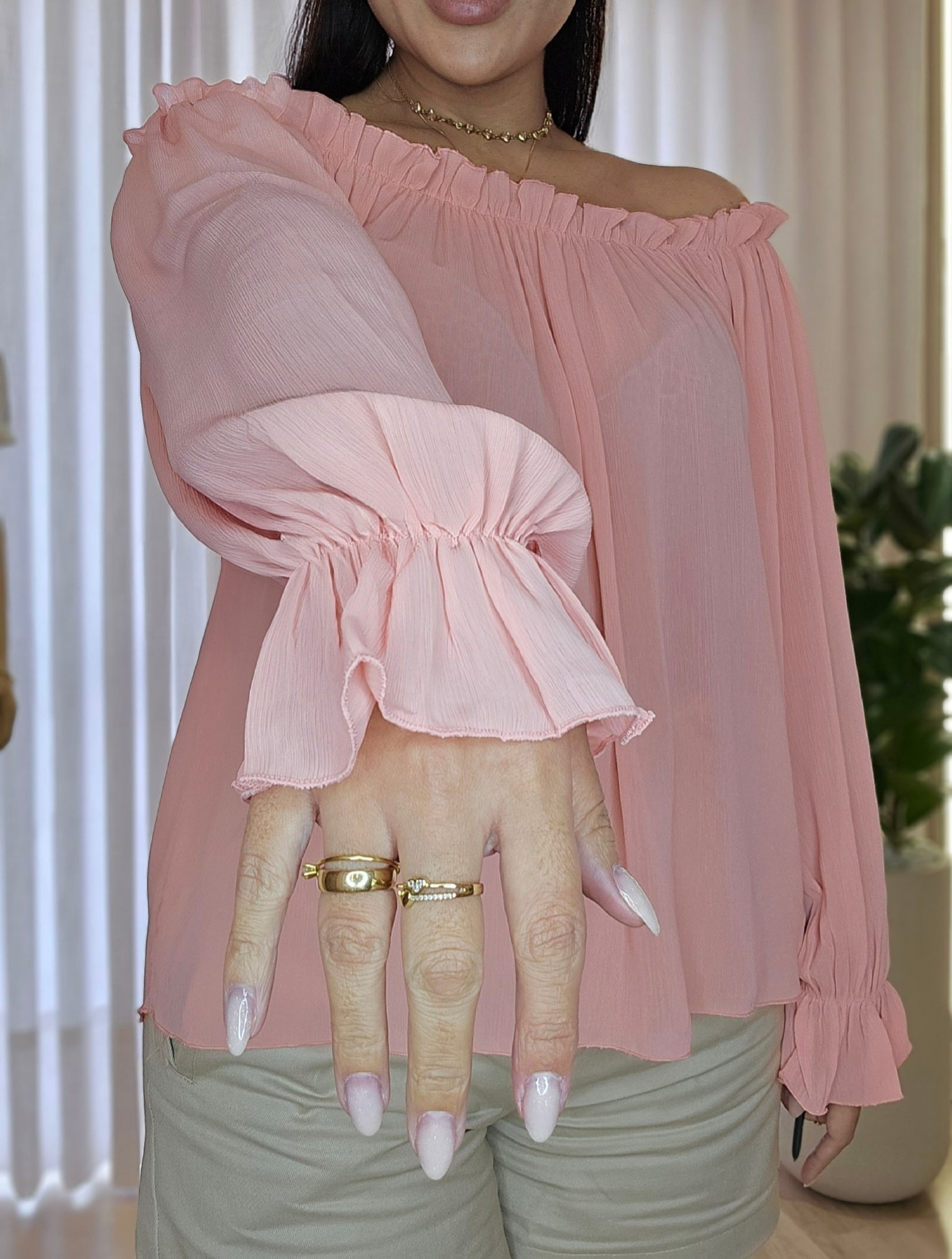 Bata Feminina Princesa Ombro a Ombro em Crepe Luxo – Rosa Blush