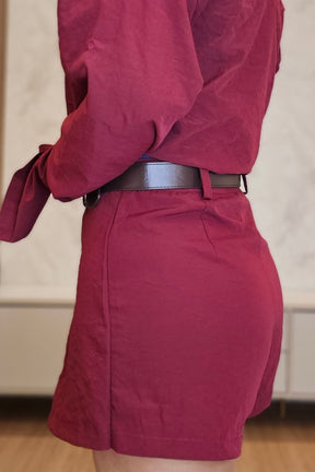 Short Saia marsala em alfaiataria Premium