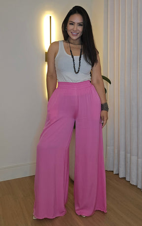 Pantalona Rosa Feminina com Forro e Bolsos Laterais – Tamanho Único