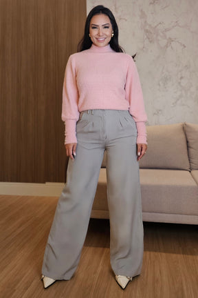 Blusa Feminina de Tricô Fofinho Rosa com Botões Elegantes no Punho – Conforto e Sofisticação