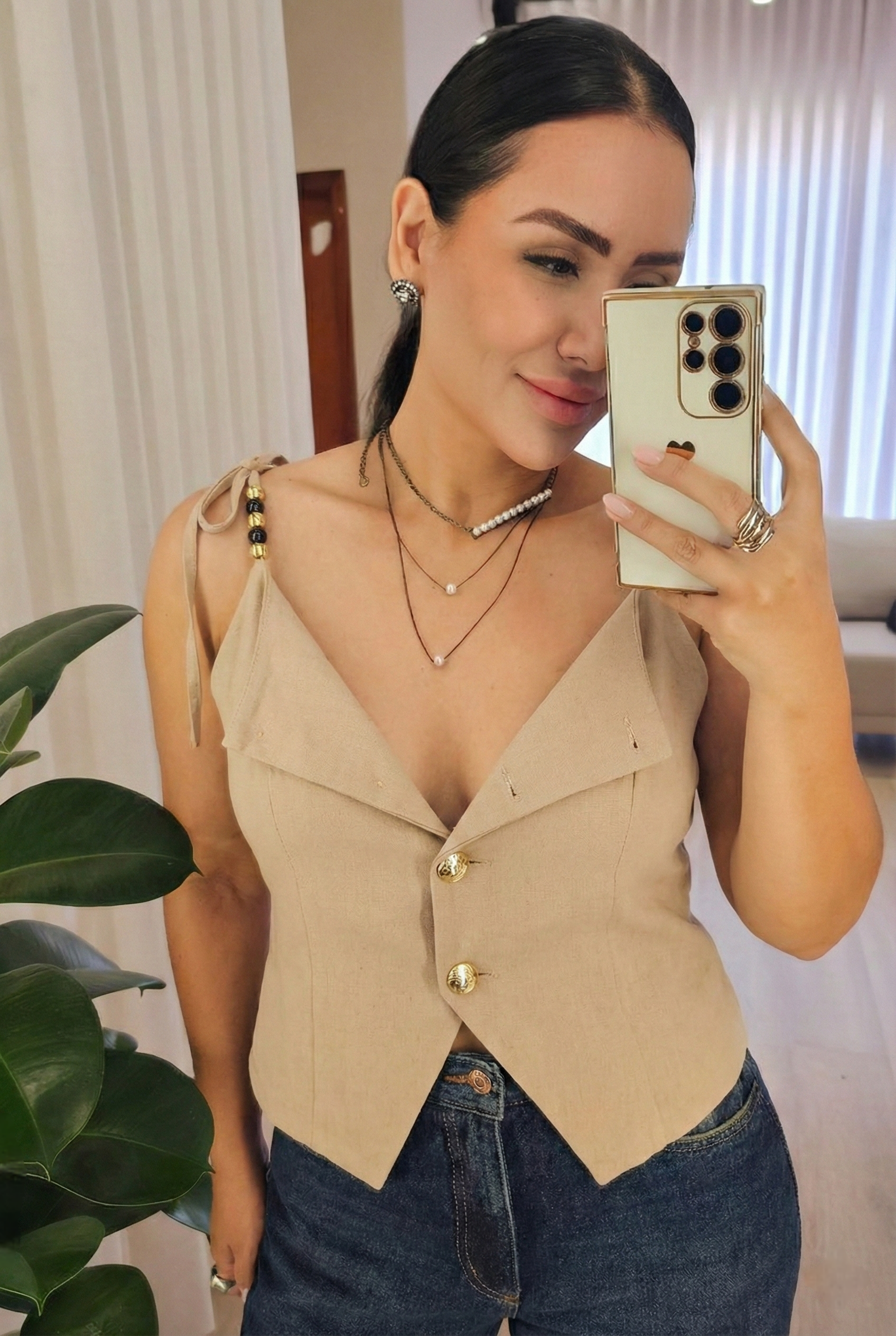 Blusa Giovanna em linho com algodão - em cores