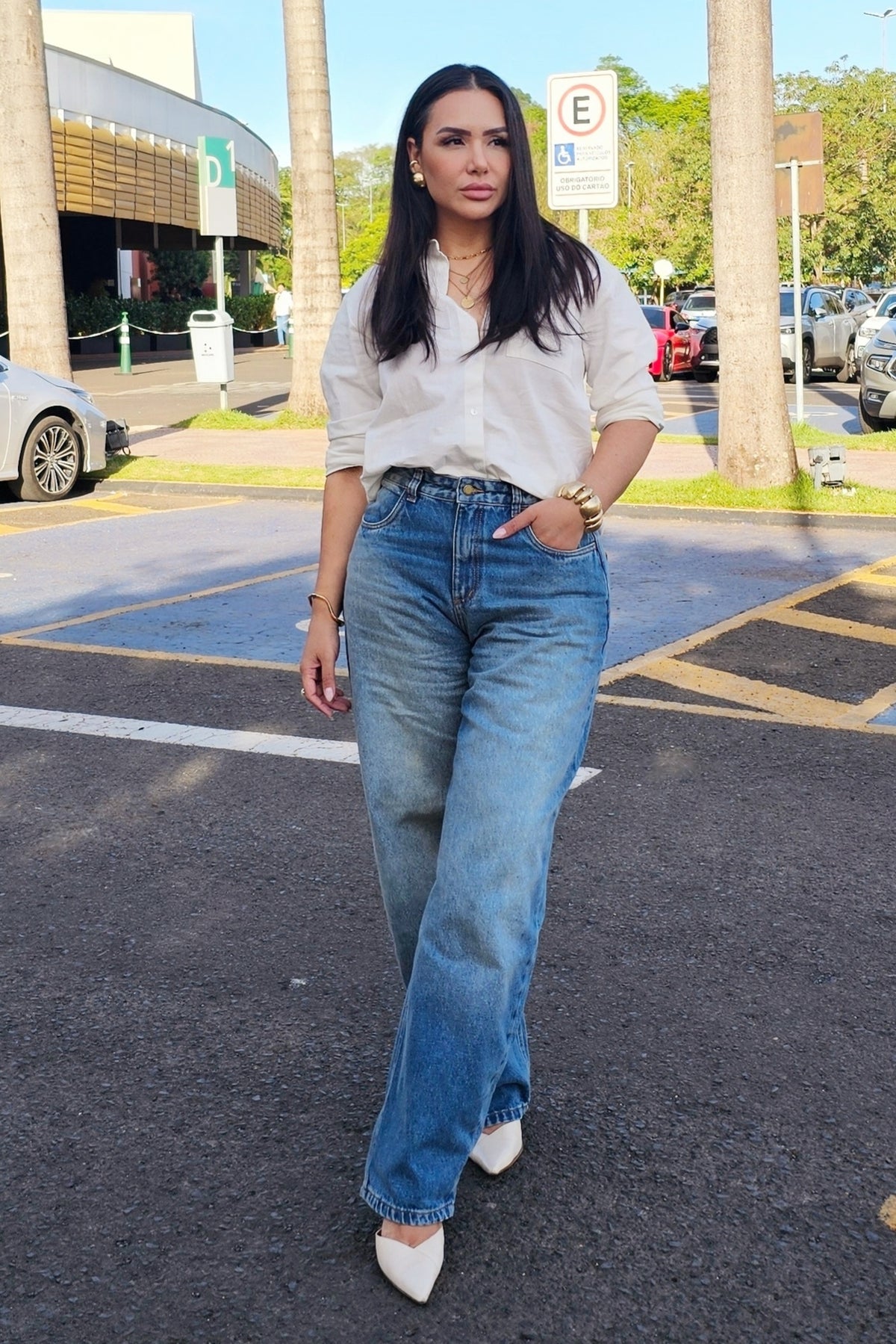 Camisa feminina branca de algodão Oversized