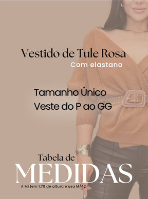 Vestido longo feminino fluído em tule rosa com faixa de amarração
