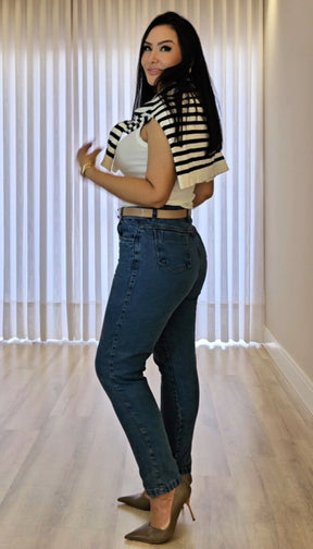 Cardigan Feminino Listrado em Modal Premium – Botões Funcionais