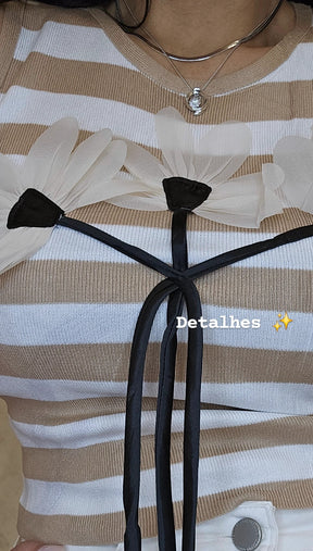 Regata/Cropped alongado feminina listrada com apliques em modal premium - Flora
