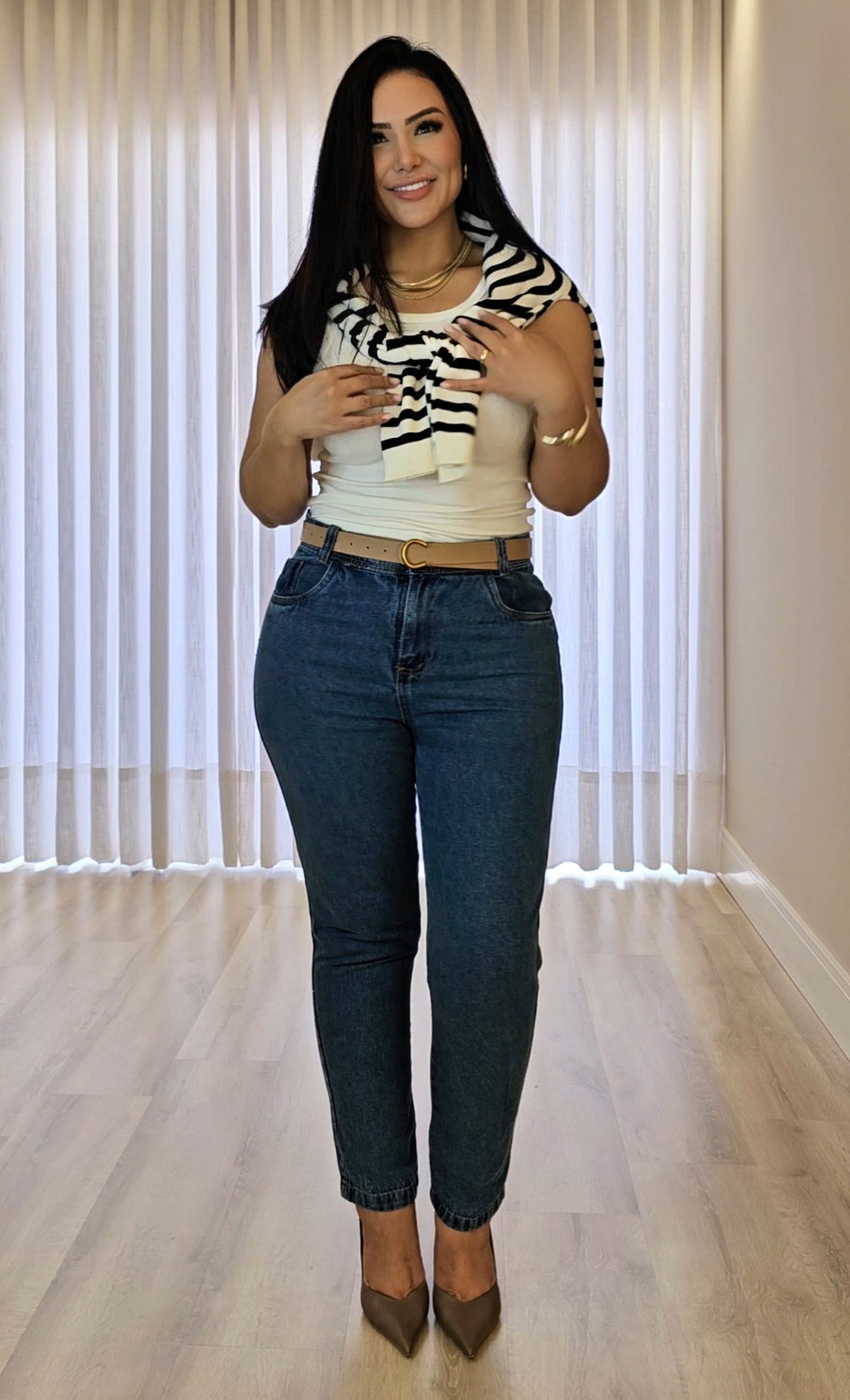 Cardigan Feminino Listrado em Modal Premium – Botões Funcionais