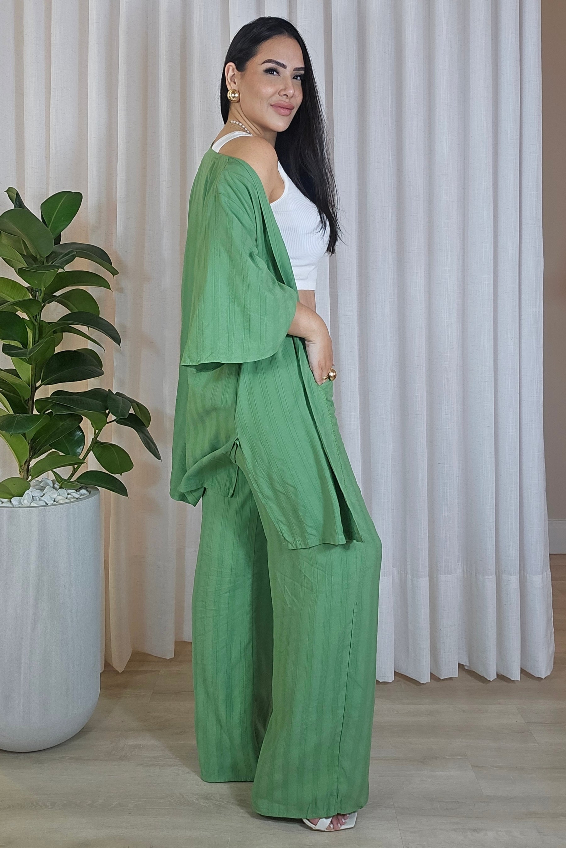 Trijunto de Kimono - Verde e Vermelho