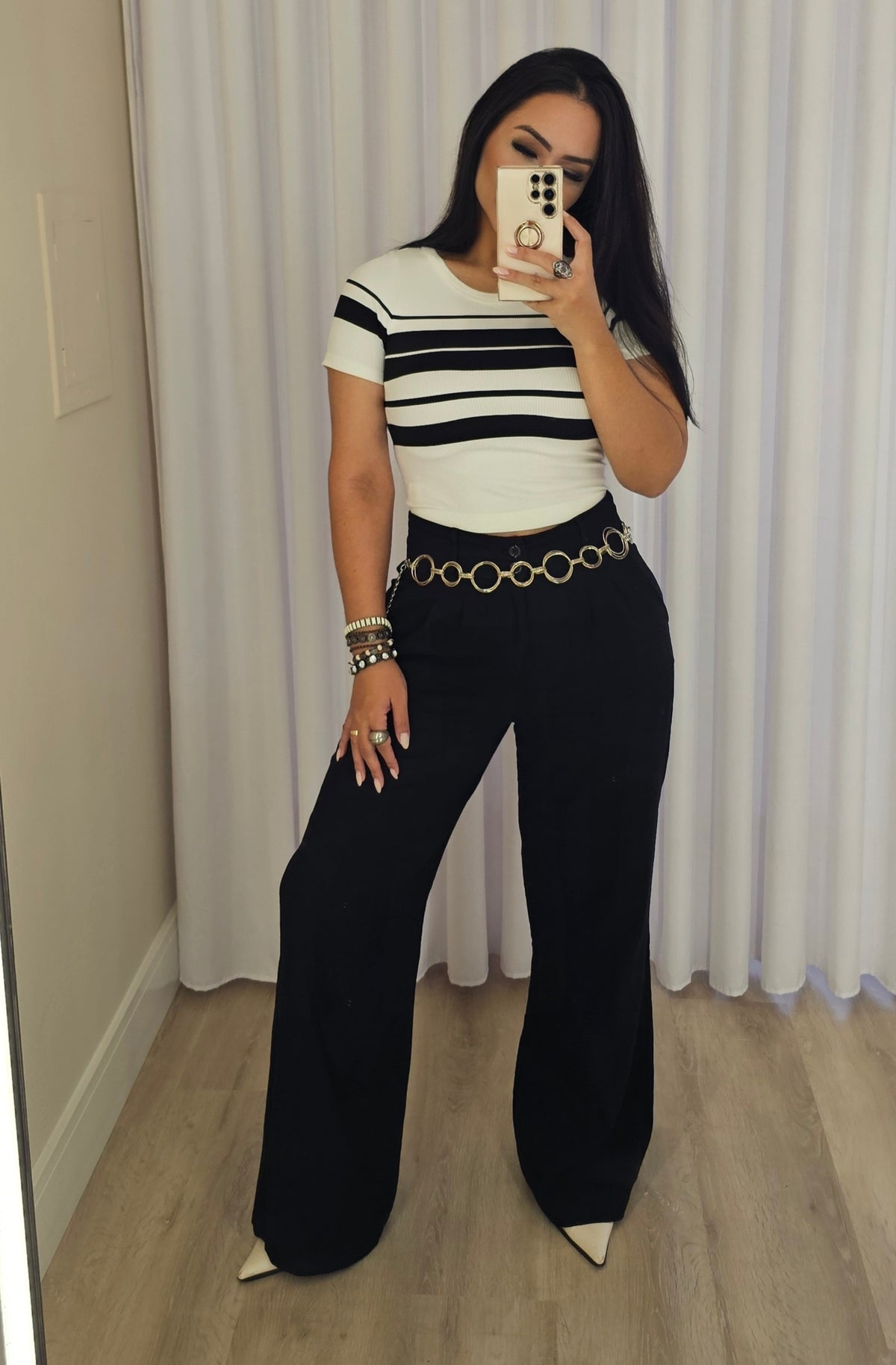 Cropped alongado em modal premium listrado com manguinhas - confortável e moderno