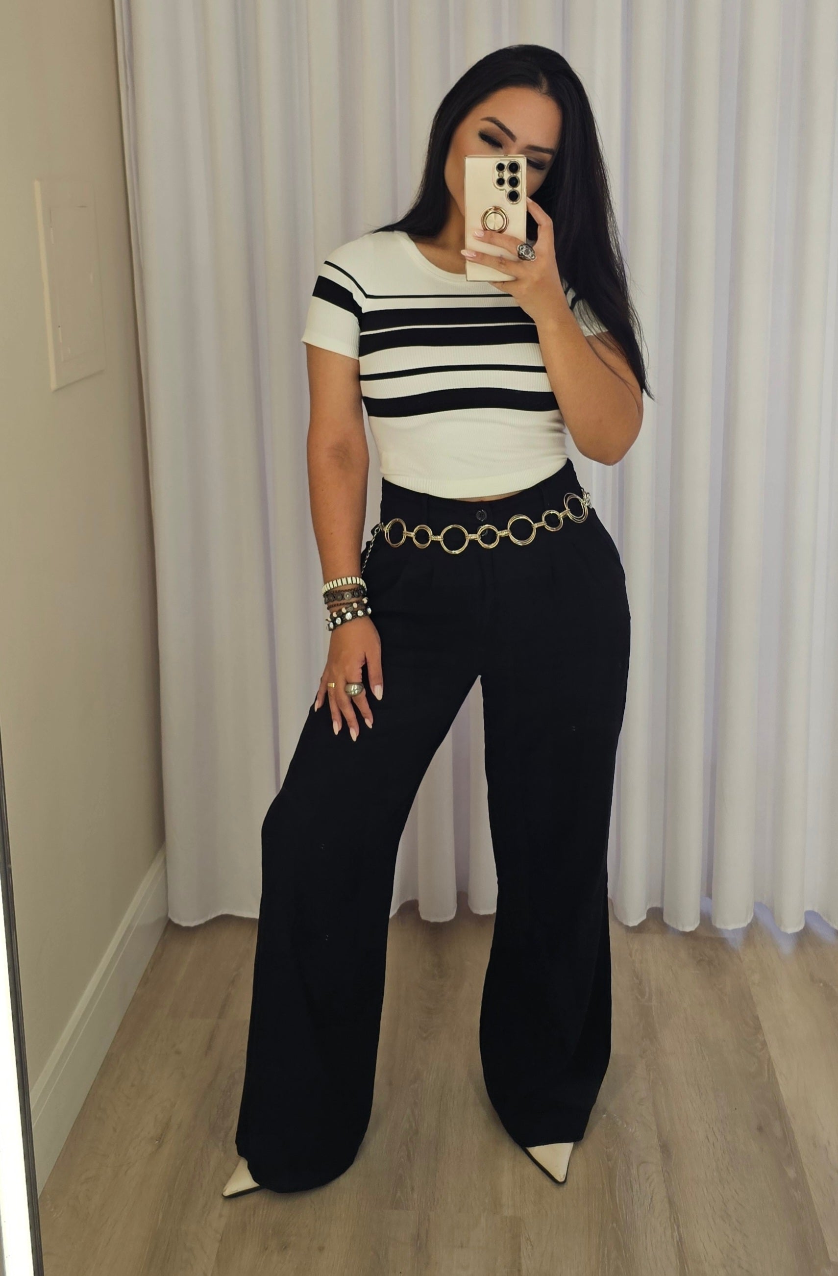 Cropped alongado em modal premium listrado com manguinhas - confortável e moderno