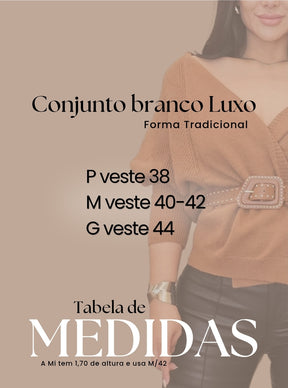 Conjunto Luxo feminino branco em linho com viscose