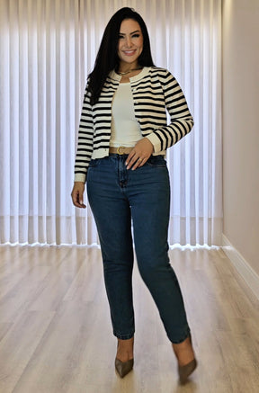 Cardigan Feminino Listrado em Modal Premium – Botões Funcionais