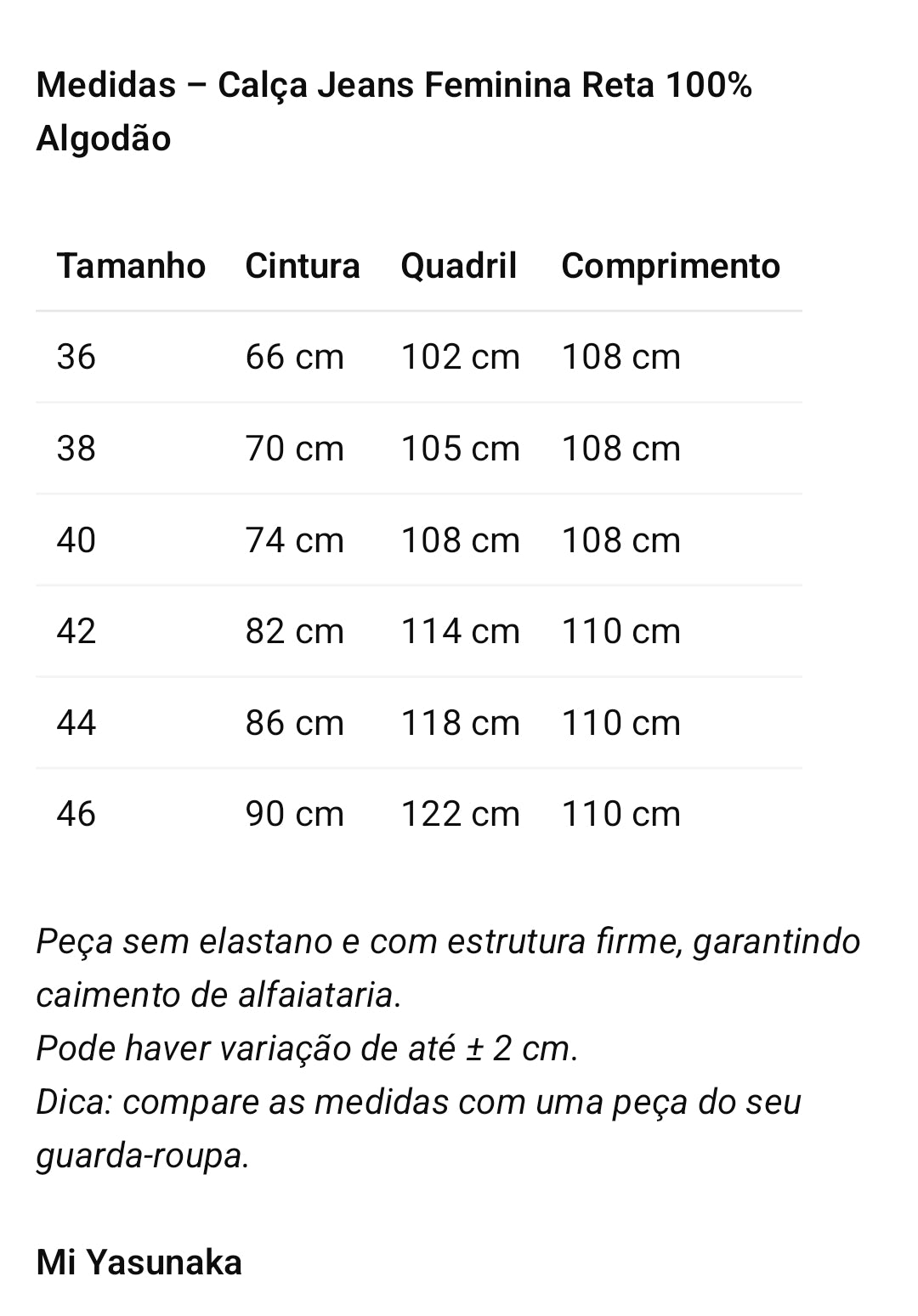 Calça Jeans Feminina Reta 100% Algodão