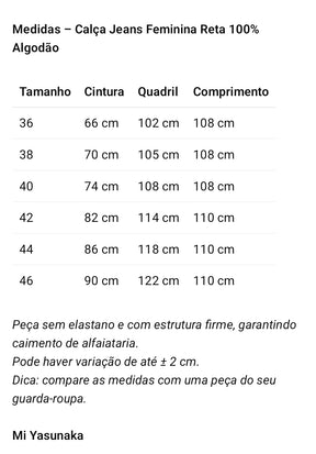 Calça Jeans Feminina Reta 100% Algodão