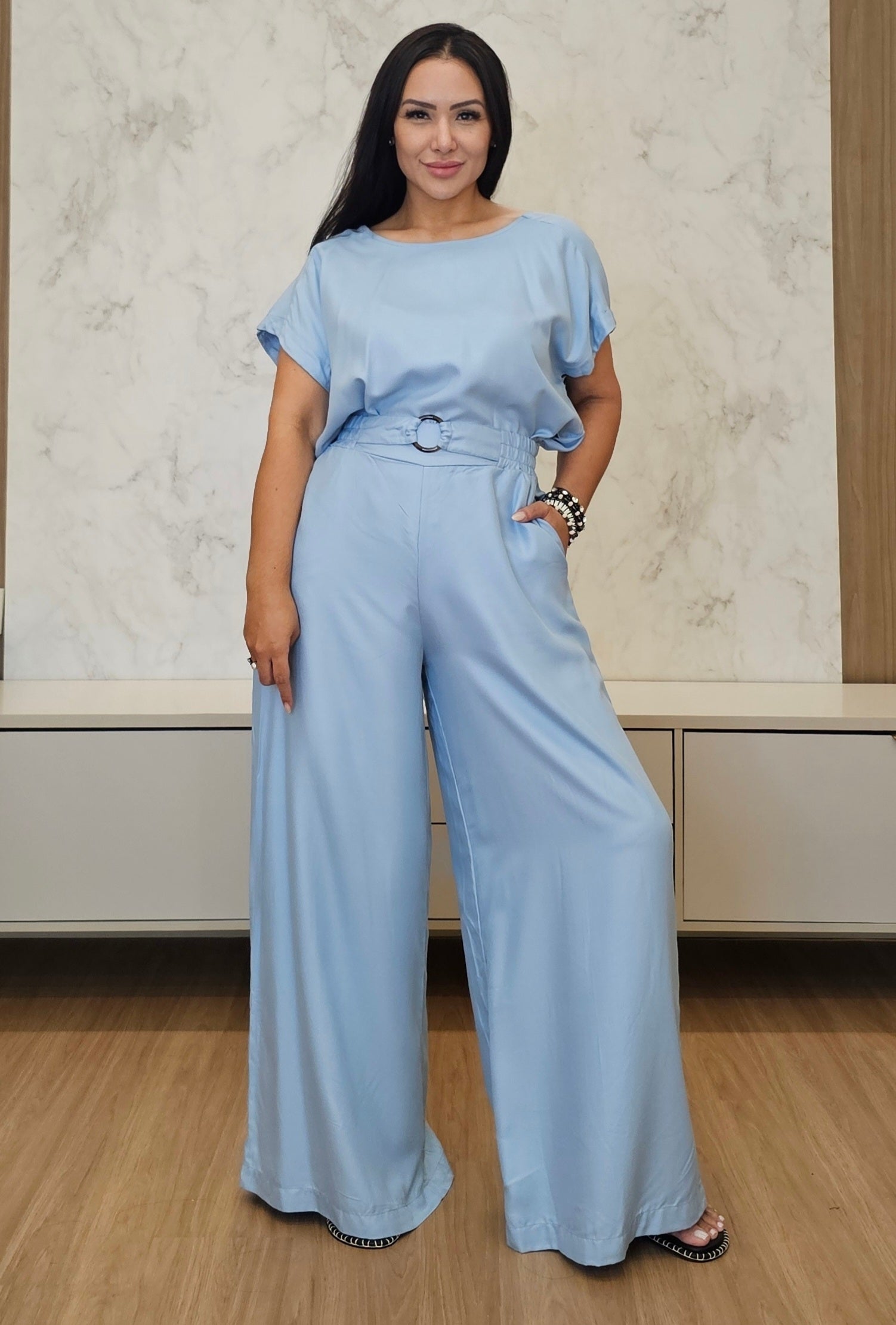 Conjunto Feminino de Pantalona Luxo - Baby Blue