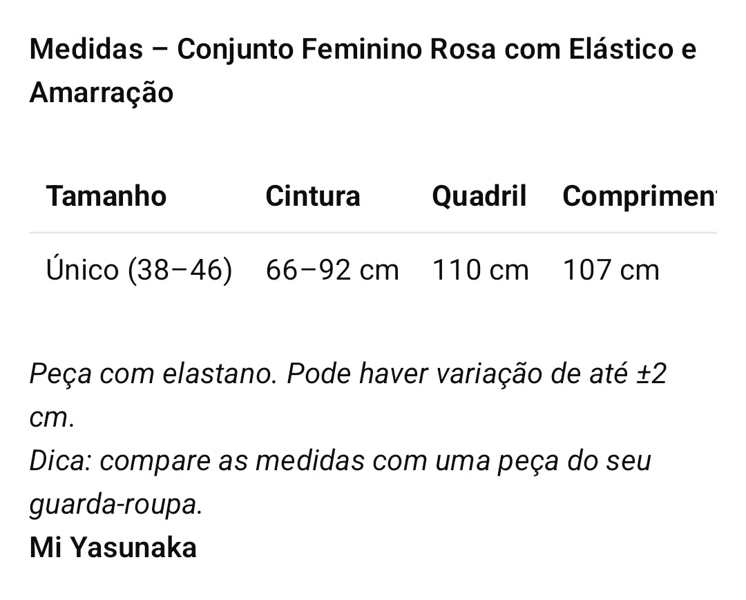 Conjunto feminino Comfy rosa claro com elastano