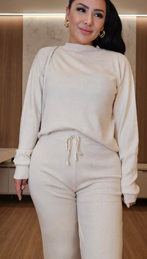 Conjunto feminino Off-White de calça e blusa manga longa - Premium