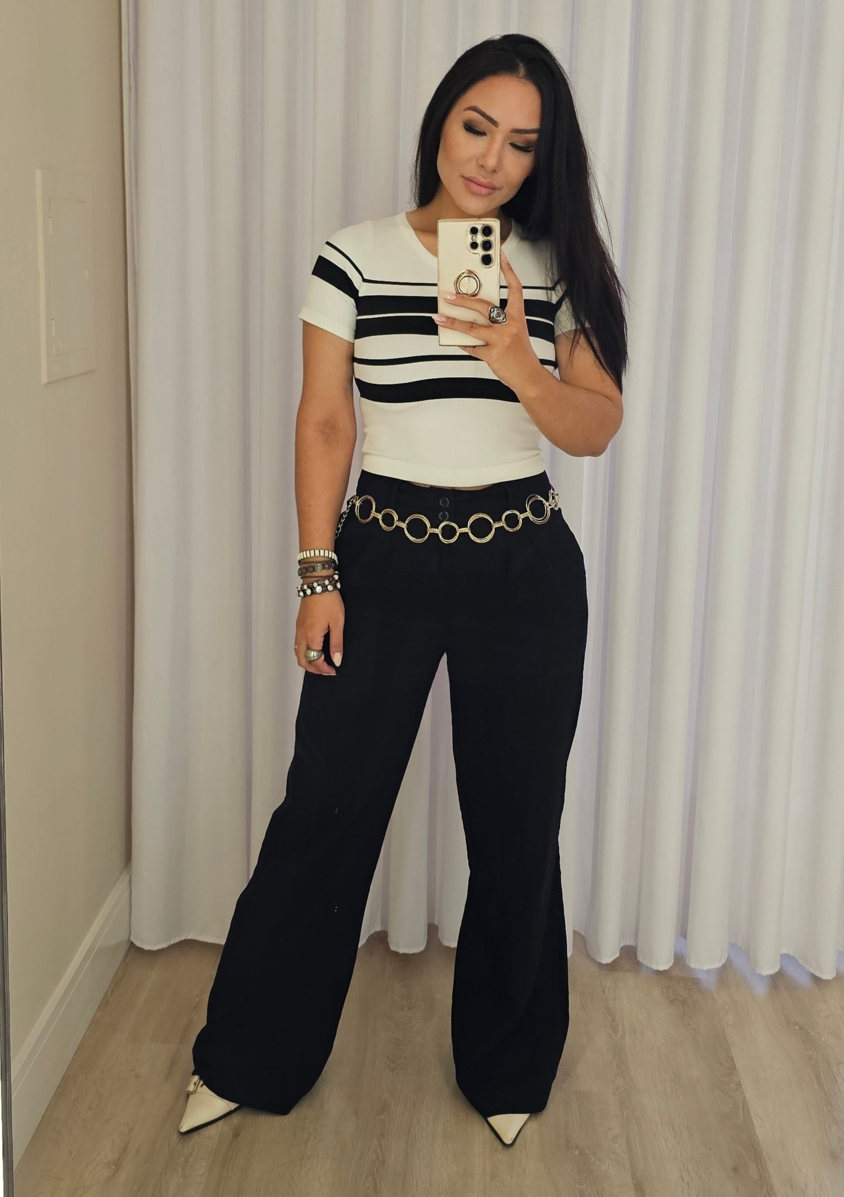 Cropped alongado em modal premium listrado com manguinhas - confortável e moderno