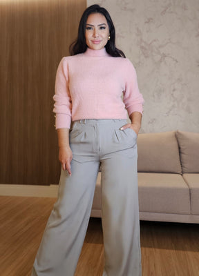 Blusa Feminina de Tricô Fofinho Rosa com Botões Elegantes no Punho – Conforto e Sofisticação