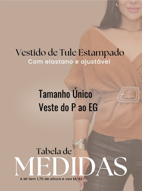 Vestido de Tule Estampado Feminino Longo Deslumbrante