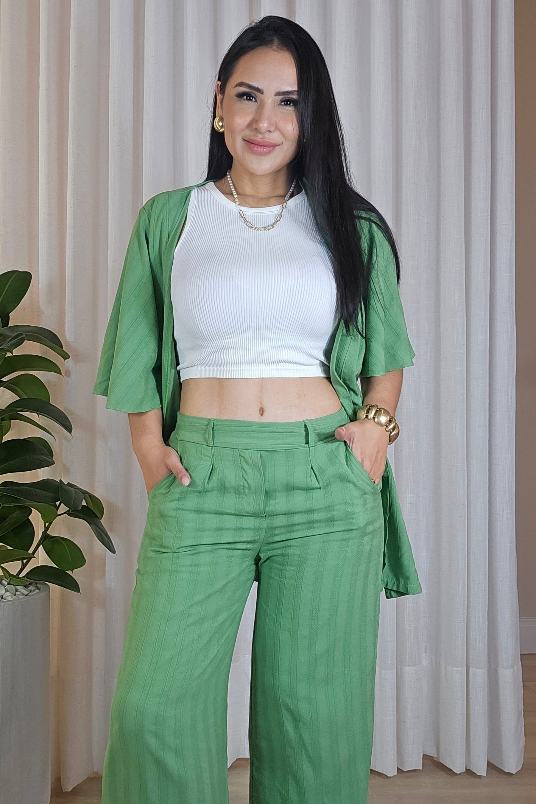 Trijunto de Kimono - Verde e Vermelho